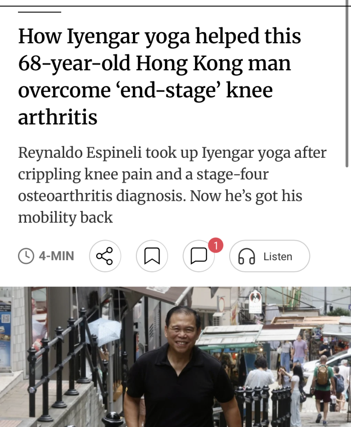 How Iyengar yoga helped this 68-year-old Hong Kong man overcome ‘end-stage’ knee arthritis